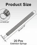 20 Pcs Heavy Duty Extension Springs Made From 304 Stainless Steel, Tiny 0.02 Inch Wire By 0.16 Inner Diameter With 1.97 Length shown with size details.