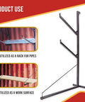 Heavy Beefy 2 Pack Container Pipe Racks With Integrated Workbench Surface showing pipe rack and work surface setup for job site organization.