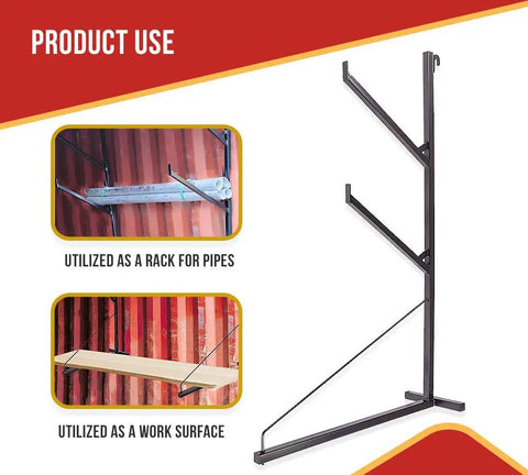 Heavy Beefy 2 Pack Container Pipe Racks With Integrated Workbench Surface showing pipe rack and work surface setup for job site organization.