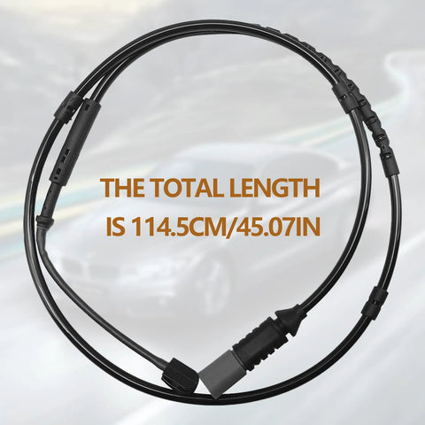 Rear brake pad wear sensor cable assembly, black with connectors; total length 114.5 cm (45.07 in).