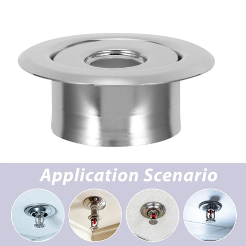 Metal Fire Sprinkler Protector Plates Decorative Escutcheon Ring Covers Recessed Ceiling Two Pack 24 Mm Size close-up view of steel finish