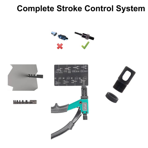 Grab This Badass 8-Inch Rivet Nut Gun Kit For Quick Repairs! Comes With Nine Mandrels And One Hundred Nuts For Metal Or Drywall Jobs. Perfect Stroke Control Makes Fastening Easy Plus Hard Case Keeps Gear Safe On Job Sites. stroke control chart with rivet nut gun and mandrels