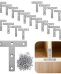 Twenty Piece Flat Corner Braces Kit With 3.1 By 3.1 Inch T Shaped Shelf Brackets And Screws Includes 100 Screws 201 Stainless Steel