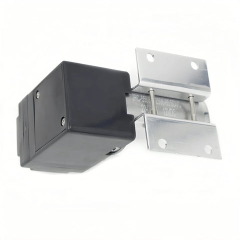 Side view of a DC 12V vacuum pump with black housing and silver mounting bracket.