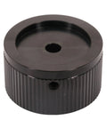 Premium Cnc Aluminum Potentiometer Knobs Built Tough With A Rock Solid Frame And Anti Slip Grip For Home Audio Gear Amplifiers Dacs And Turntables 2 Piece Set, black audio control knob, top view.