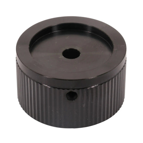 Premium Cnc Aluminum Potentiometer Knobs Built Tough With A Rock Solid Frame And Anti Slip Grip For Home Audio Gear Amplifiers Dacs And Turntables 2 Piece Set, black audio control knob, top view.
