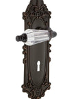 Old School Vintage Parlor Lever Set With Keyhole For One Door, Double Dummy, Timeless Bronze Finish, Solid Brass Plates And Lead Crystal Knobs