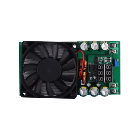 600W Step Down Voltage Regulator Module With Built In Cooling Fan For Industrial And Electronics Projects Handy Adjustable Output Rock Solid Overcurrent And Overtemperature Protection Short Circuit Safeguards Stable Efficient Power Supply Board, top view