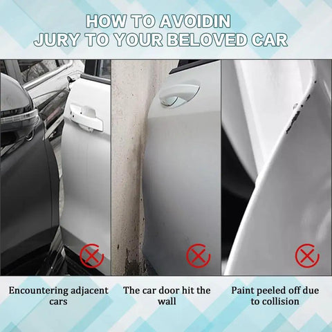 Heavy Duty Car Door Edge Guards For Tesla Cybertruck 2024 To 2026 showing damaged doors from tight parking scenarios.