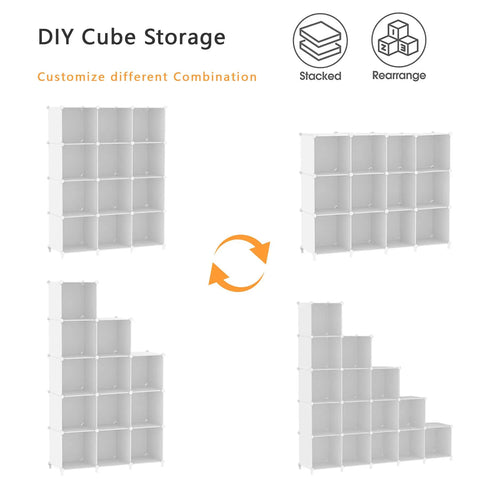 Cube Storage Organizer 12 Cube Bookshelf DIY Plastic Closet Clothes Shelves With Wooden Mallet Stackable Storage Solution