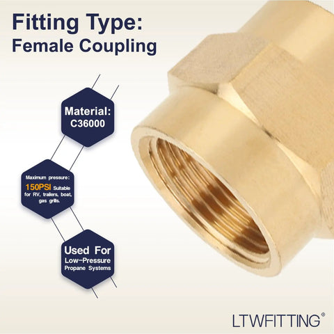 Real Deal 3/4 Inch Female To Female Npt Brass Pipe Coupler showing detailed view of threaded interior for plumbing connections.