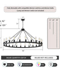 Diagram of 53 Inch Farmhouse Wagon Wheel Chandelier With 24 Lights Rustic Black Round Ceiling Light for adjustable height installation.