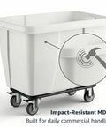 Heavy Duty White Rolling Garbage Can With 600 Pound Load Rating And 12 Cubic Foot Construction Dump Cart with impact-resistant MDPE material.