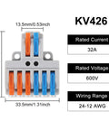 10Pcs 2 In 6 Out Lever Wire Connector Kit for DIY Quick Connect Push In Splitter Blocks with dimensions and specs