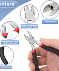Hand holding Beast Pro Grade Wire Cutters for Crafts and Jewelry Making, features include rust-proof steel material and ergonomic design