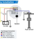 Illustration of Seven Color LED Fuel Gauge for Boats Cars and Trucks with wiring connections and sensor diagram