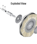 Exploded view of Heavy Duty Bench Grinder Extension Adapter showing components for 8 inch airway wheels and dual arbor compatibility.
