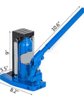 Heavy Duty Toe Lift Jack Featuring Air Hydraulic Action And Heat Treated Steel Cylinder, 10.6 inches tall, blue steel construction.