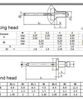 Heavy Duty Dome Head Blind Rivets Kit For Metal And Aluminum Pop Rivets Set For Furniture Caravans Trailers Windows Waterproof Seal High Strength Easy Install Durable Connection technical drawing and dimensions.