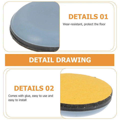 Close-up of Huge Win Ultra Grip Furniture Sliders showing wear-resistant PTFE material with adhesive backing for easy installation.