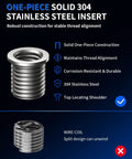 Thread Repair Kit M10x1.25 Metric With 14mm One Piece Inserts, 10 Piece Set For Fixing Stripped Threads In Metal, Automotive And Machinery With Simple Insertion System. One-piece 304 stainless insert compared with wire coil