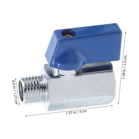 Built Tight Mini Brass Ball Valve Featuring A Smooth Lever Handle And Npt Female To Male Thread Connectors For No Sweat Plumbing And Dependable Industrial Shut Off Control, compact design with blue handle.