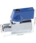 Mini Brass Ball Valve 1/4 Inch Female To Male Npt Threaded Shut Off Valve Built Solid For Home Plumbing And Garden Work That Works Like A Charm Under Pressure, blue lever and threaded end visible.