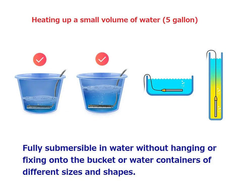 Super Reliable 1000W Stainless Steel Fully Submersible Bucket Water Heater Thats Completely Waterproof heating 5 gallons water