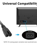 2 Prong Polarized AC Power Cord Replacement For HDTVs And Audio Gear, 6.5 Ft Long, showing connector compatibility with device