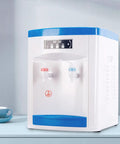 Hot And Cold Water Desktop Dispenser For 1.3 To 5 Gallon Jugs Top Loading Countertop Cooler with blue accent and dual taps