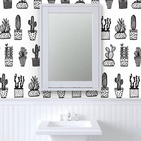 Heavy Hitter Commercial Wallpaper Featuring Bold Botanical Prints And Soft Linen Texture, Pvc Free Paste To Paper Wallcovering with cactus design.