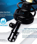 Close-up of a front strut with coil spring from the Front Steering Knuckles With Wheel Hub Bearings And All In One Suspension Kit for Hyundai Elantra.