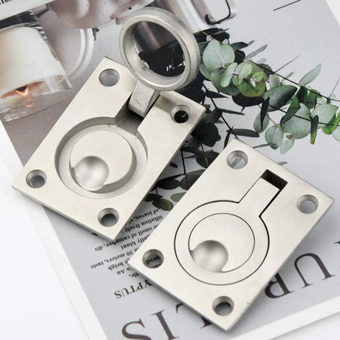 2 Pack Square Flush Pull Ring Handles in 304 Stainless Steel for Recessed Boat Hatch Latch and Cabinet Flush Mount Hidden Lifting Ring