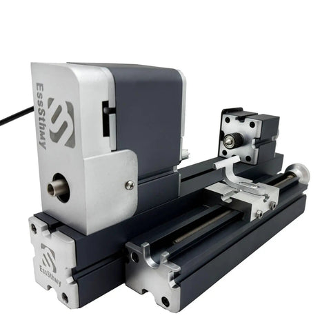 EssSthmy All-Metal Mini Wood Lathe 60W 12,000 RPM with metal spindle and handwheels for DIY wood and soft metal projects.