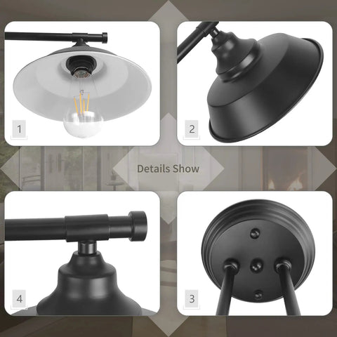 Close-up details of Two Light Matte Black Bathroom Vanity Light Bar for Mirror Dope Farmhouse Rustic Industrial Style.
