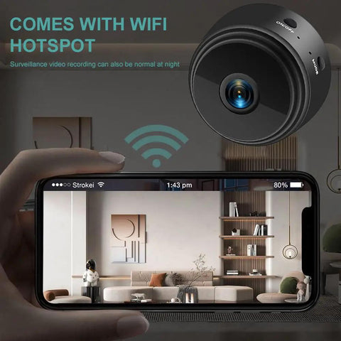 Mini Hidden Camera 1080P HD WiFi Security Cam For Baby And Pet Monitoring with smartphone app, indoor living room.