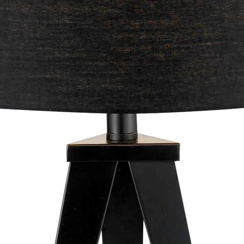 Close-up of Warm Rustic Wood Tripod Table Lamp With Off White Textured Shade Hidden Cord And Three Way Rotary Switch For Cozy Living Room