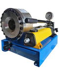 Built Tough Hydraulic Hose Crimper Machine With Eight Precision Dies For High Pressure Pipe Pressing and Pneumatic Setup, side view.