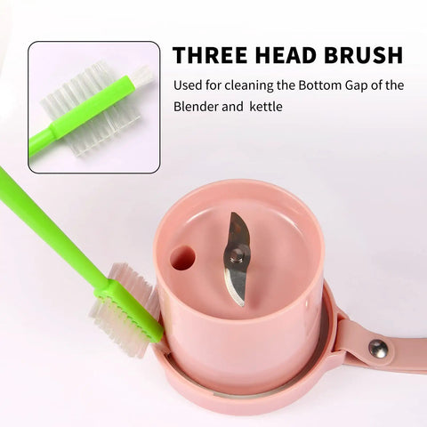 Three head brush from Six Piece Green Grout Cleaner Brush Set With Handle For Deep Cleaning Gaps, Floors, Kitchen, and Bathroom.