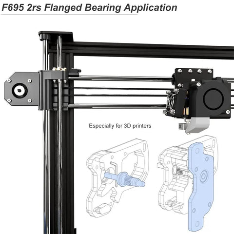 Flanged F695 2RS Bearing 5x13x4mm Blue Sealed Precision For 3D Printers And RC Belts Low Noise Deep Groove Pre Greased Light Contact Seal Mirror Ground Balls Pack Of 20 used in a 3D printer belt assembly