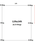 Diagram showing placement of D-Rings on a 12ft x 24ft tarp, part of 12 Ft By 40 Ft Tough As Nails Heavy Duty Waterproof Tarp With D Rings 18 Mil Thick Reversible White Brown UV Protected Rope Hem Aluminum Grommets Premium Industrial Grade.