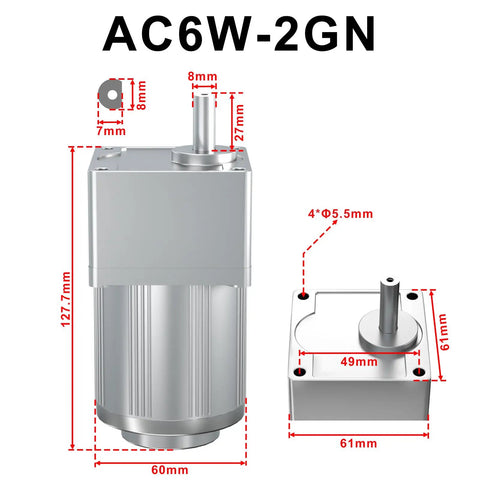 Workhorse Industrial High Torque 110V AC Gear Motor With Variable Speed 50 60 Hz 12 RPM 6W Diagram with Measurements