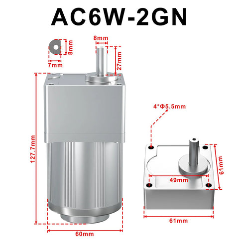 6W reversible AC motor with 3:1 gear reducer, 110V.