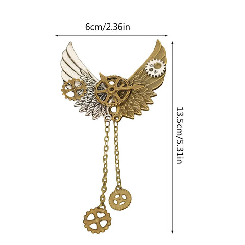 Cool Retro Vintage Industrial Gears Punk Brooch For Men And Women Distressed Bronze Mechanical Lapel Pin with bird and gears