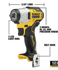 12V Max Cordless Three Eighths Inch Impact Wrench Tool Only With Brushless Motor, side view with features