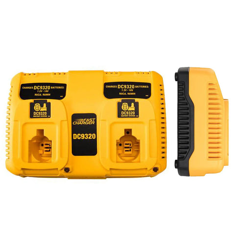 Dual Port Battery Charger For 18V NiCad NiMH XRP Batteries With Fast Charge, DC9320 Compatible, front and side view