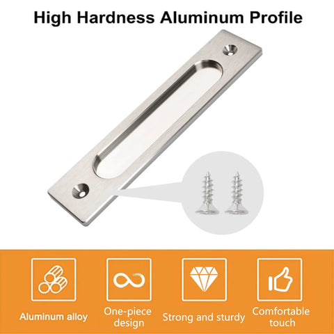 Rectangular Recessed Sliding Door Pulls 2 Piece Brushed Steel Flush Pulls For Aluminum Alloy Closet Doors with Mounting Screws