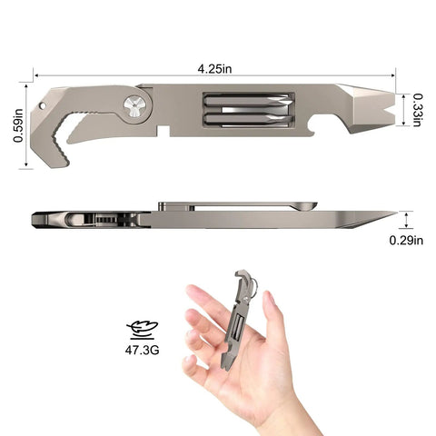 Titanium EDC Pry Bar Multitool All In One With Bottle Opener, Pocket Clip, Wrenches, Box Opener, Keychain Screwdriver For Outdoor Camping And Maintenance, Built Rugged For Everyday Carry And Quick One Hand Use