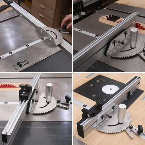 Precision Table Saw Miter Gauge With Adjustable Flip Stop And Angle Guide on a table saw for precise cuts.