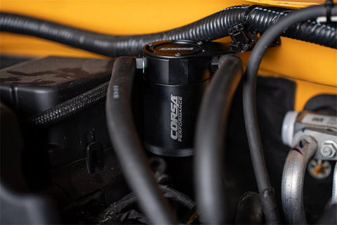 Ford Bronco 2.3L Catch Can 21-22 All Aluminum 6061 Construction installed with OEM Style Quick Disconnect Fittings